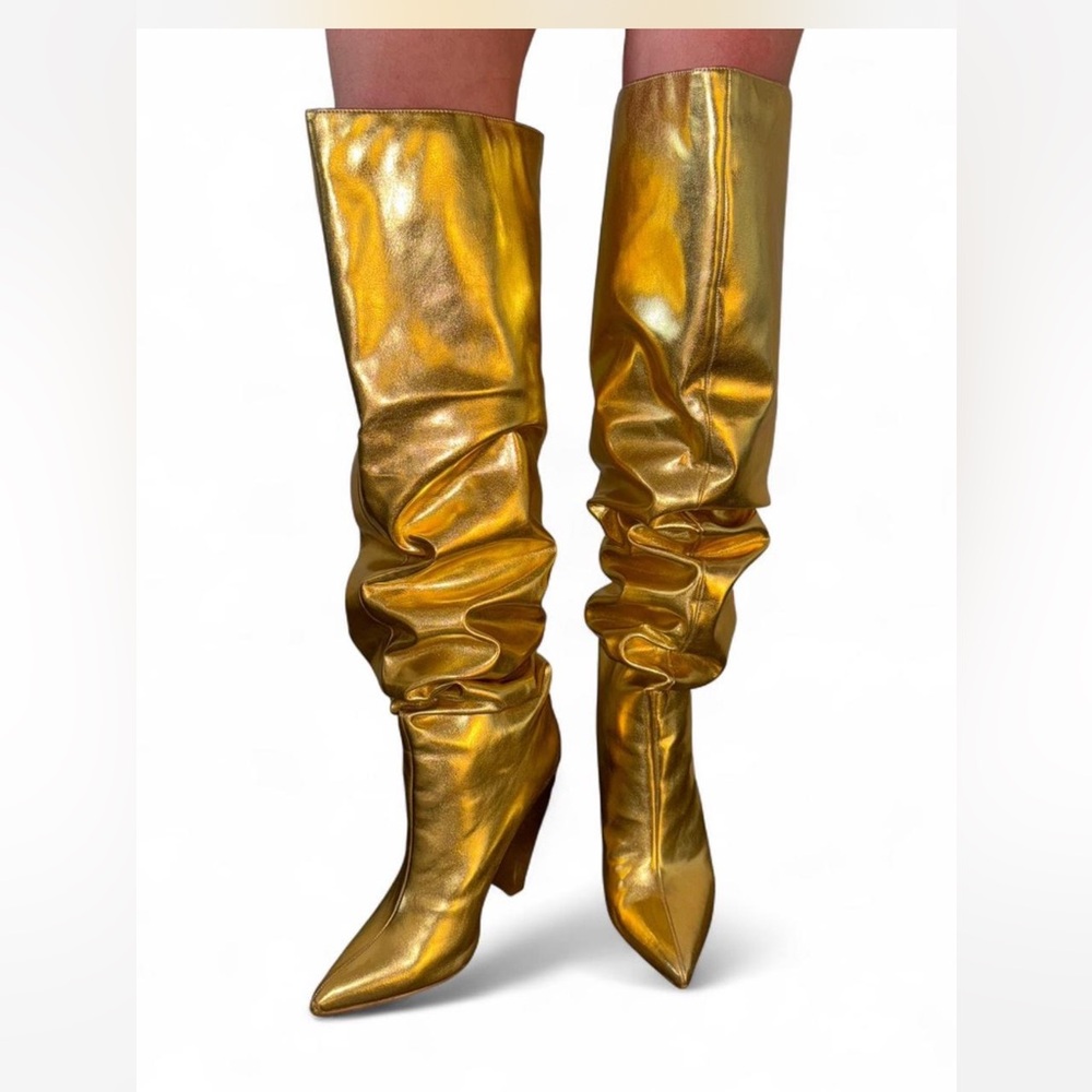 Fashion Nova Shiny Gold Over-the-Knee Boots